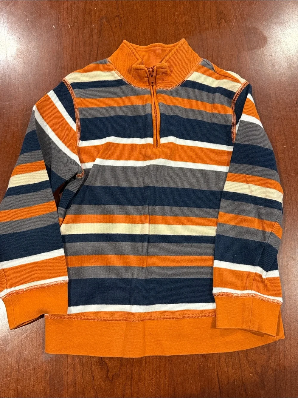 Boys Striped Half-Zip Shirt- Orange & Navy Size 7